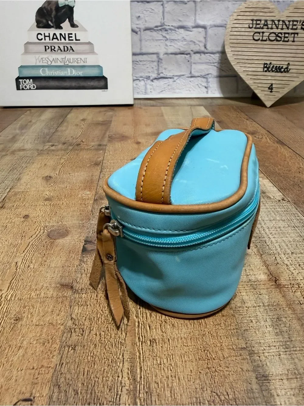 John Hart Mini Makeup Bag Case ocean blue coated canvas “payton”